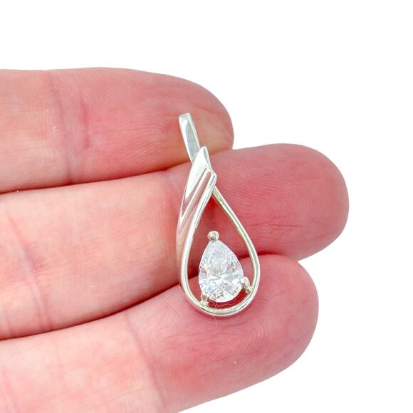 Vintage Sterling Silver 925 Pear Shaped Cubic Zirconia Pendant - Picture 1 of 8